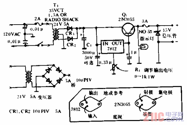 輸出電流3A、電壓12至14V可調(diào)電源電路.gif