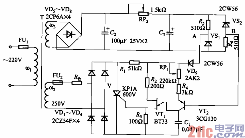 92.晶閘管控制的交流穩(wěn)壓電源電路之一.gif