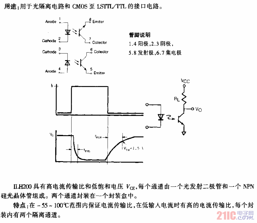 ILH200密封型光晶體管雙通道光耦合器電路.gif