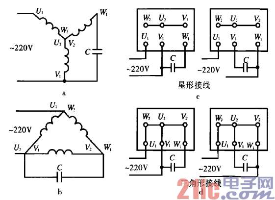 58.三相異步電動(dòng)機(jī)改接單相電源工作電路.gif