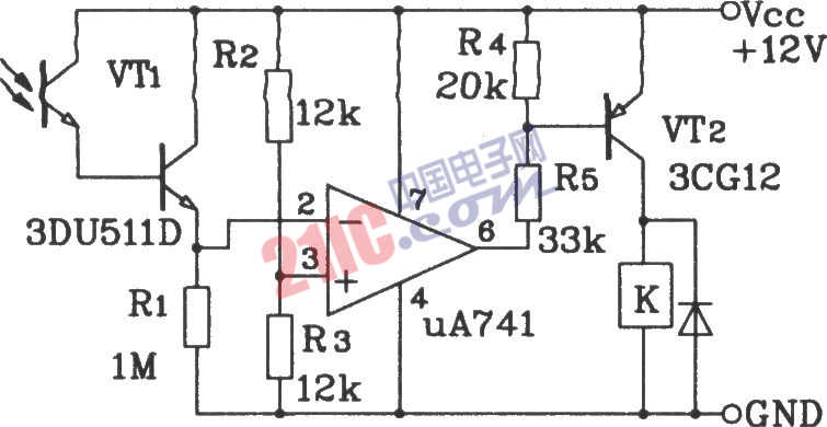 達林頓型光敏三極管光觸發(fā)開關(guān)應(yīng)用電路圖