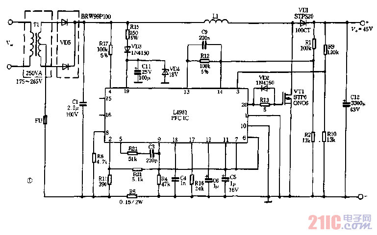 用電源變壓器降壓的PFC電路圖.gif