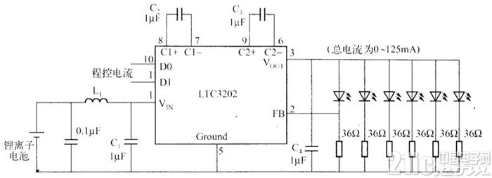 LTC3202驅(qū)動(dòng)白光LED電路圖