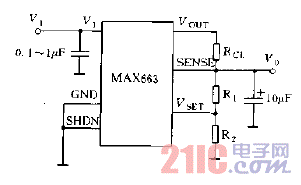 MAX663系列輸出電壓的設(shè)定方法電路有過(guò)流保護(hù)電路圖.gif