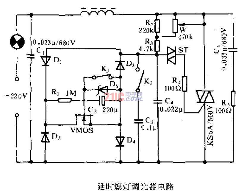 延時熄燈調(diào)光器電路 .gif