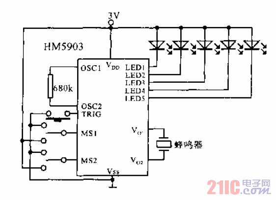 帶5只閃爍LED的驅(qū)動蜂鳴器應(yīng)用電路.gif