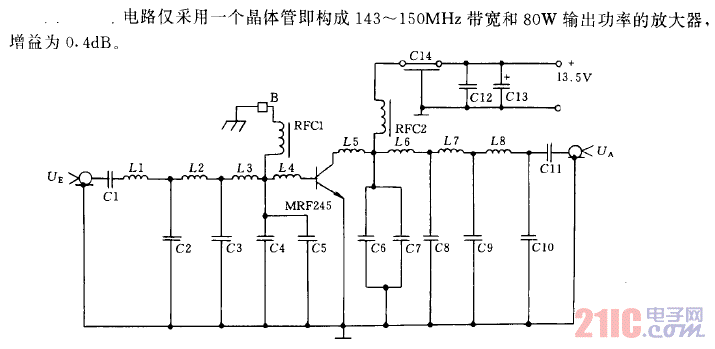 采用單個(gè)晶體管的80W甚高頻（VHF）放大器電路.gif