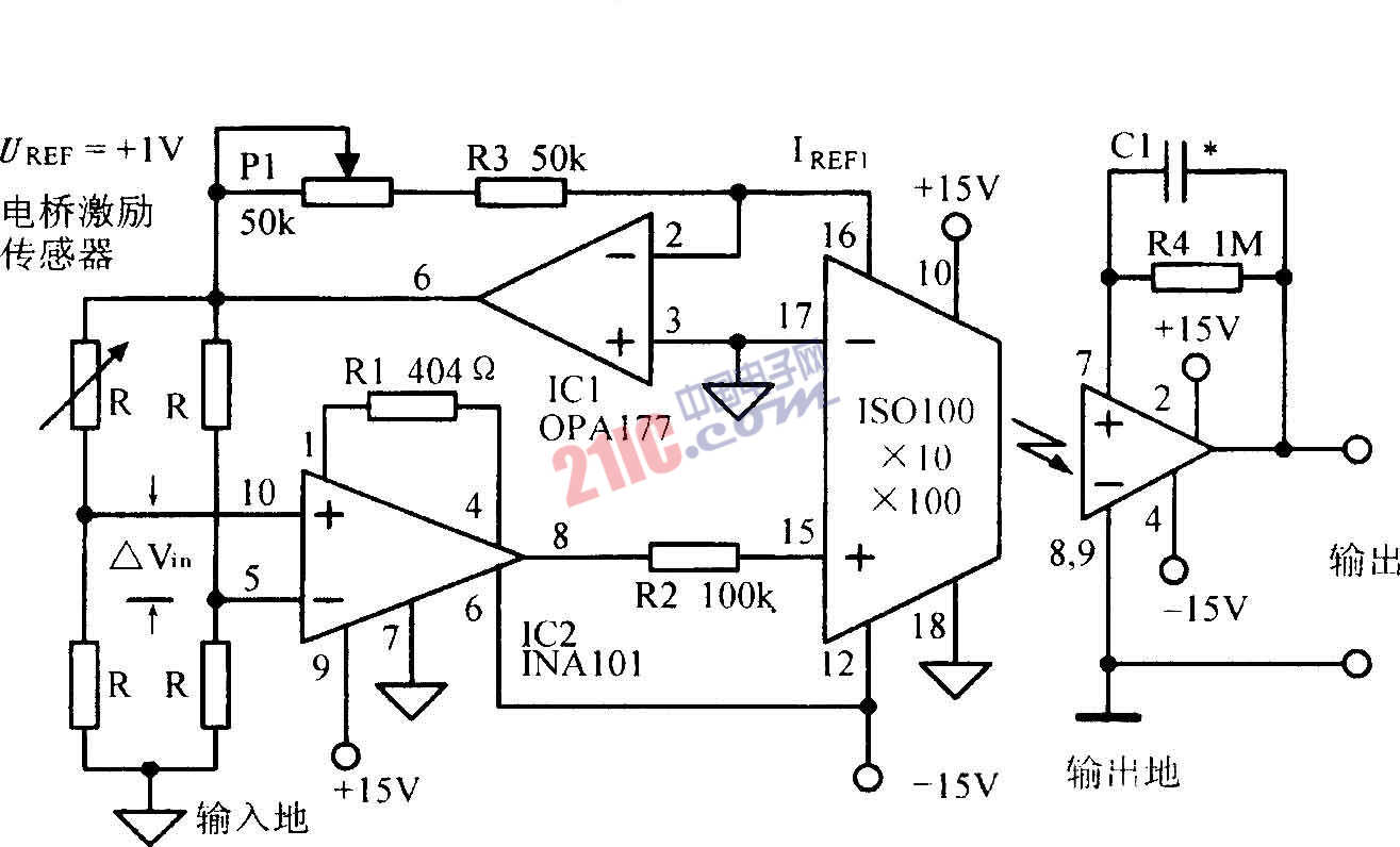 精密電橋隔離放大電路圖