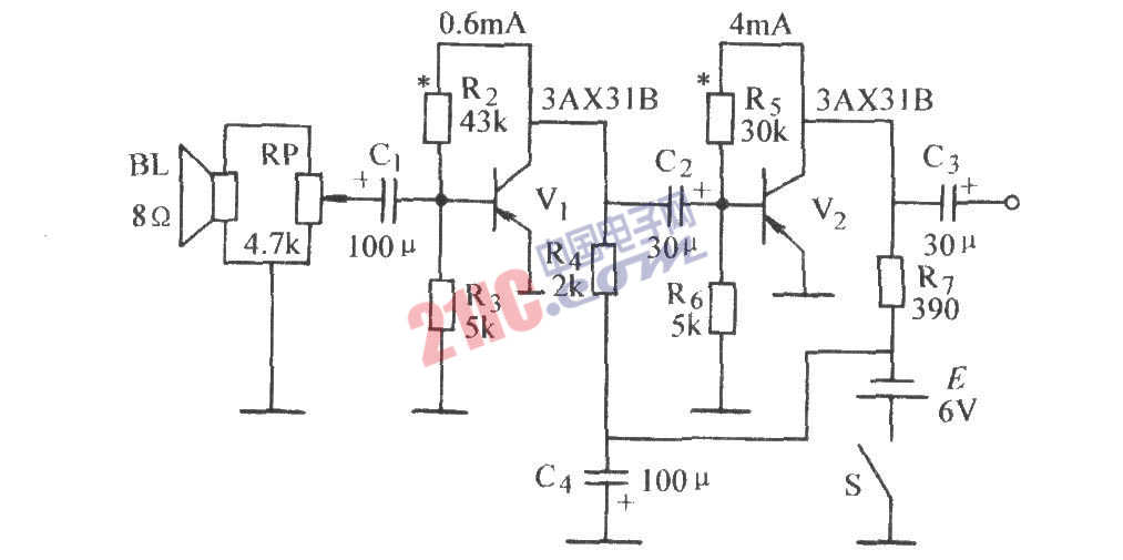 音量可調(diào)阻容耦合放大器電路圖