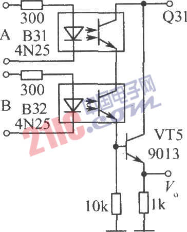 光電耦合器組成的“與門”邏輯電路圖