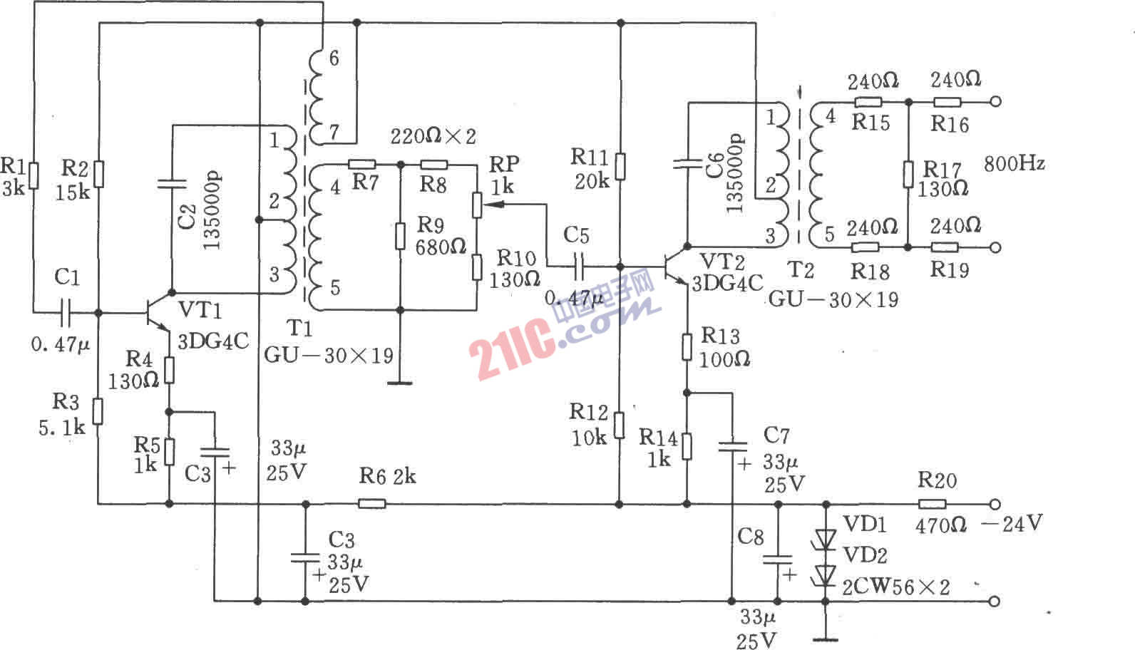 800Hz信號發(fā)生器電路圖