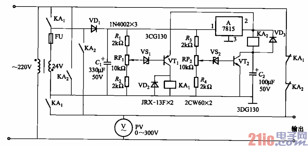 79.繼電器控制的自耦變壓器式交流穩(wěn)壓電源電路之一.gif