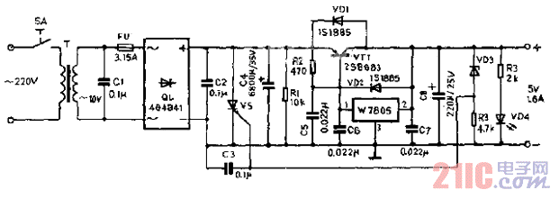擴流過壓保護的5V穩(wěn)壓電源電路圖.gif