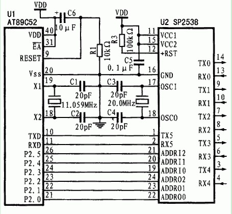 AT89C52與SP2538的電路連接